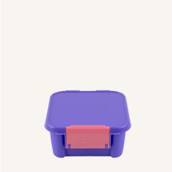 Purple bento style lunch box with pink clip from Little Lunch Box Co.