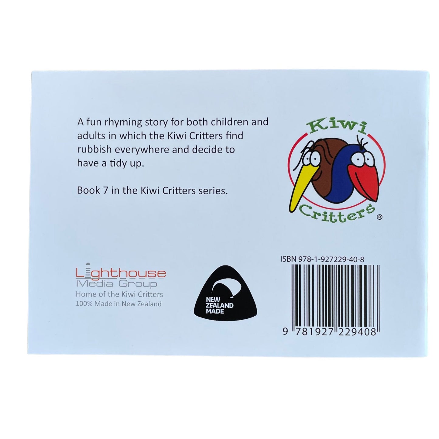 Rubbish - Soft cover children's story book. Back cover of the book.