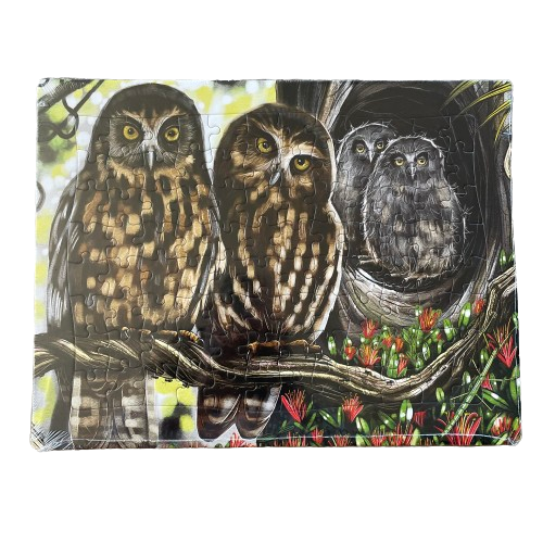 Treasures of Aotearoa tray puzzle featuring Ruru owls.