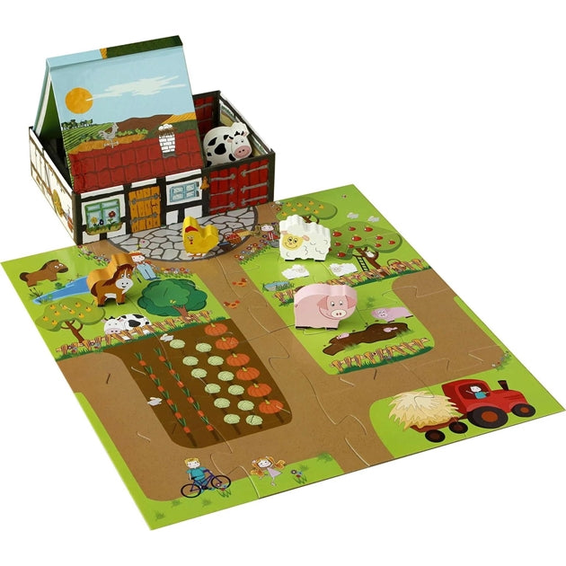 Childrens book, puzzle and wooden toy set about life on a farm.