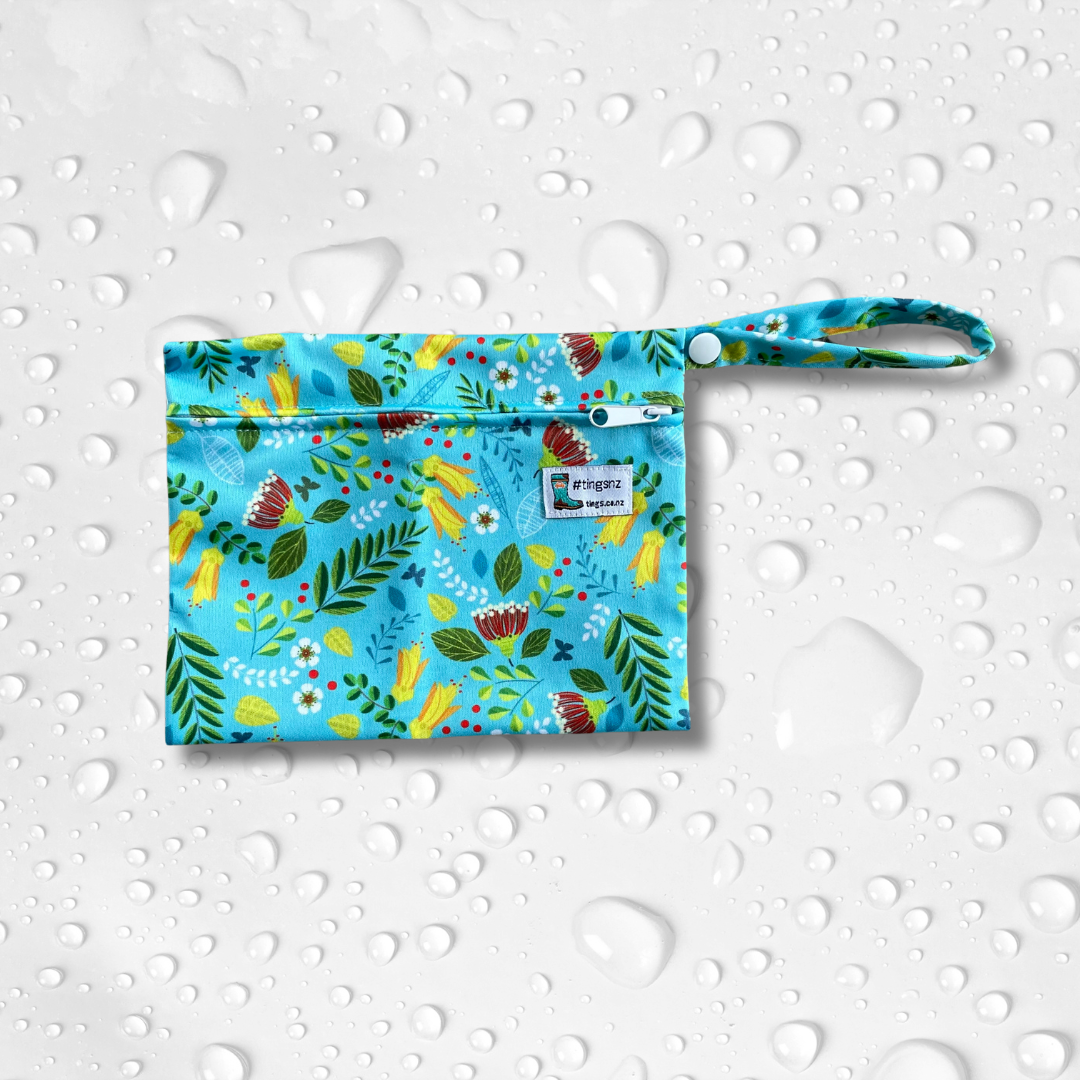 Wet bag with native New Zealand flower print.