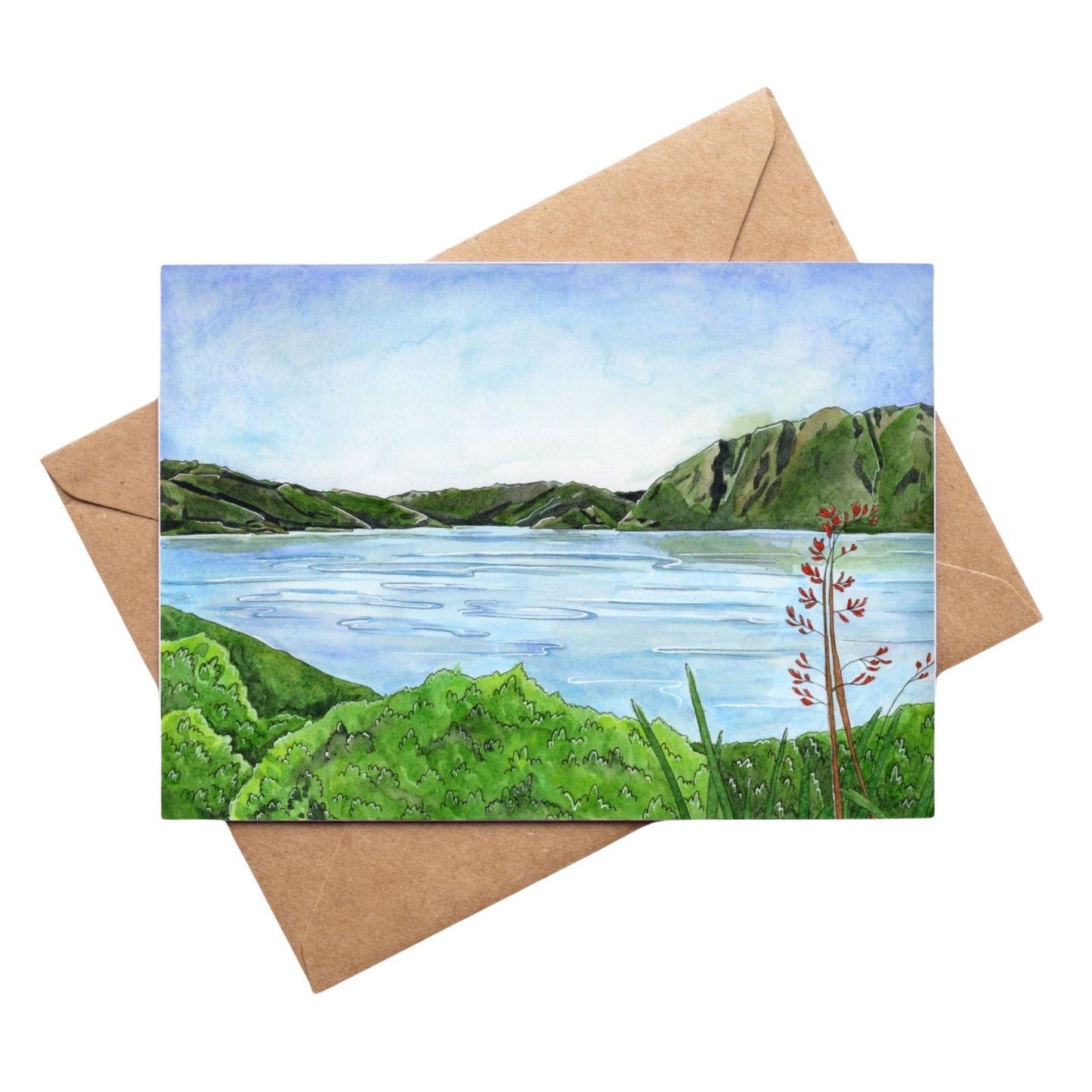 Greeting card by artist Leah Ingram featuring Lake Hawea.