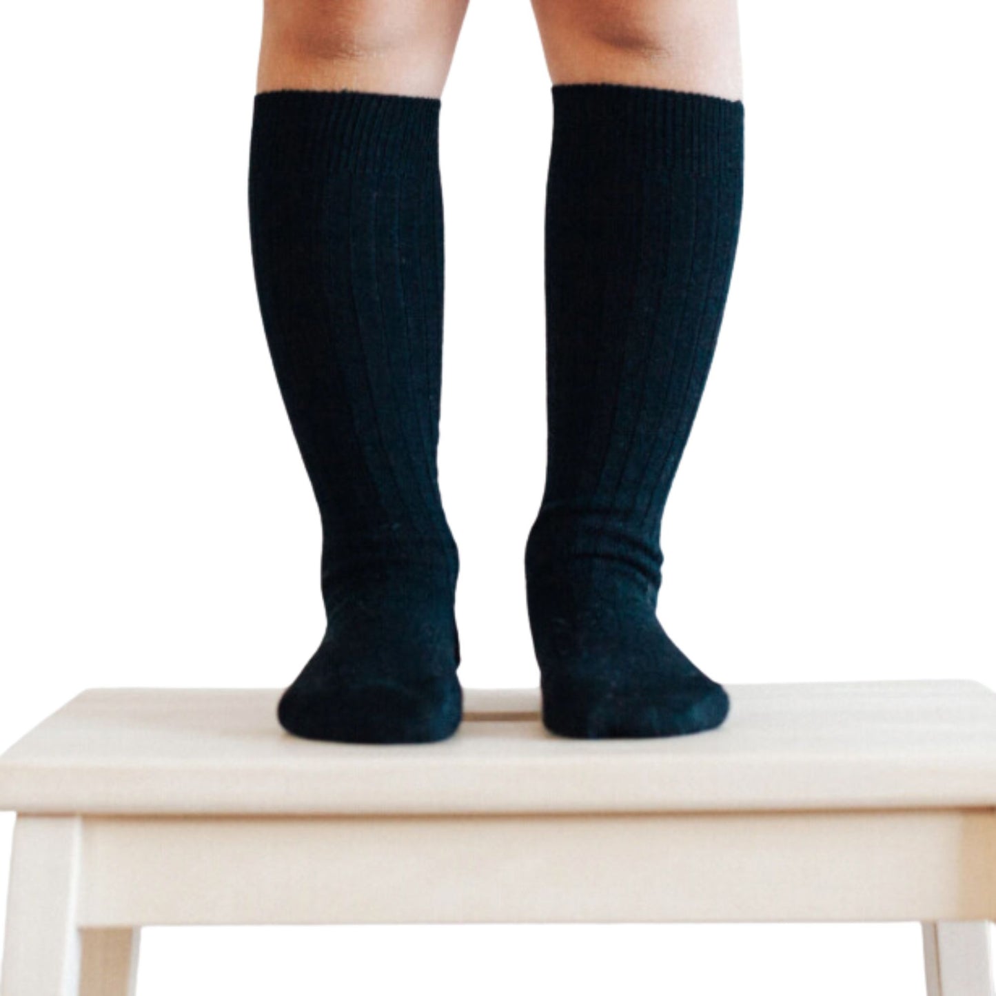 Knee high black merino socks.