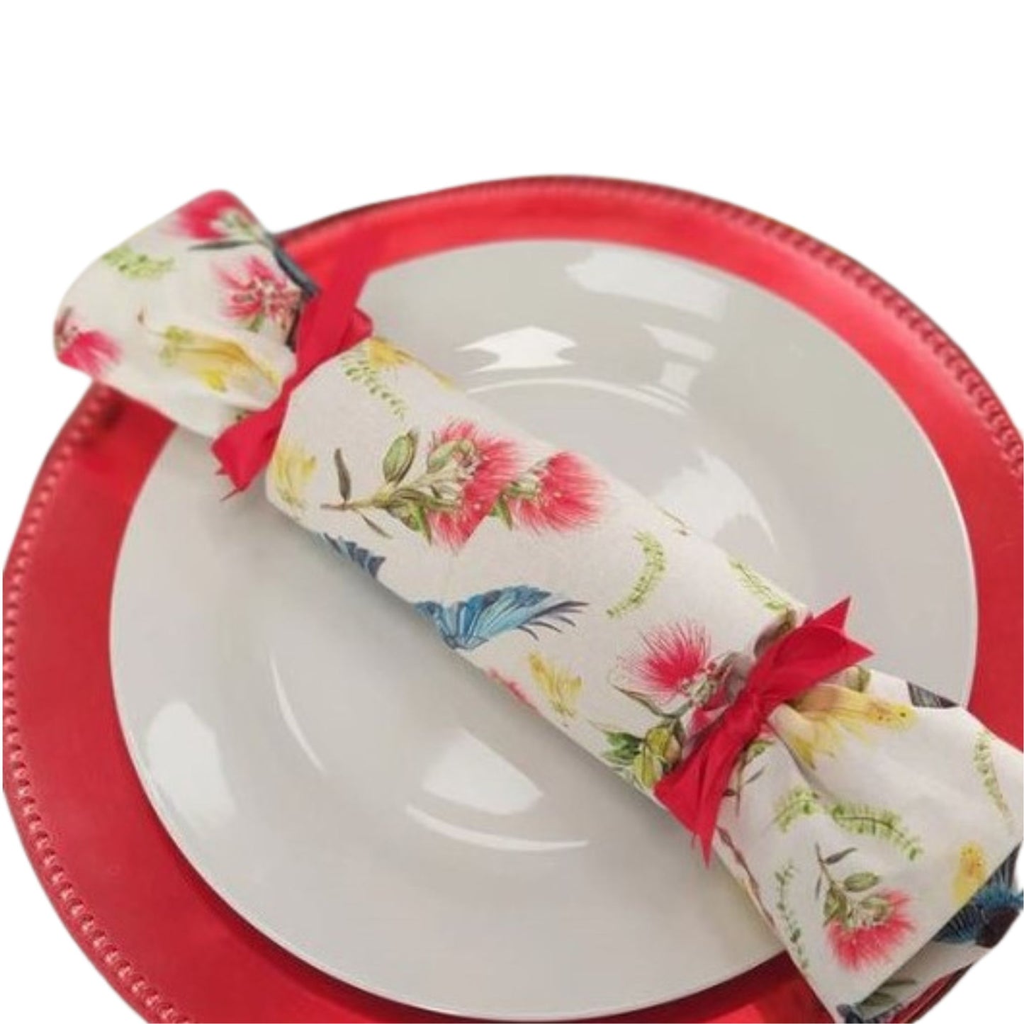 Reusable christmas crackers in a flora fauna print.