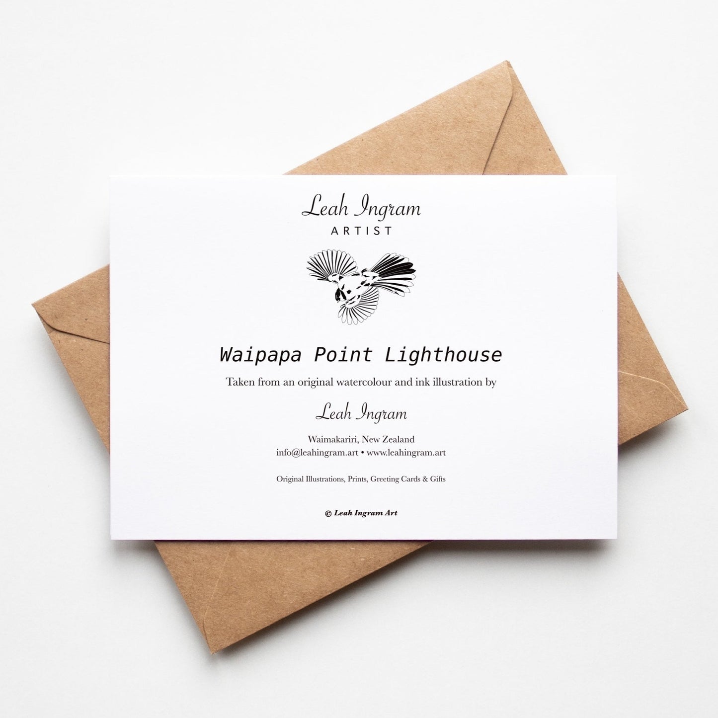 Back of greeting card showing artist details.