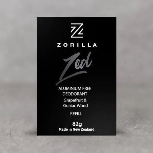 Zorilla Zed Aluminium free deodorant refill. Fragrance of Grapefruit and Guaiac Wood