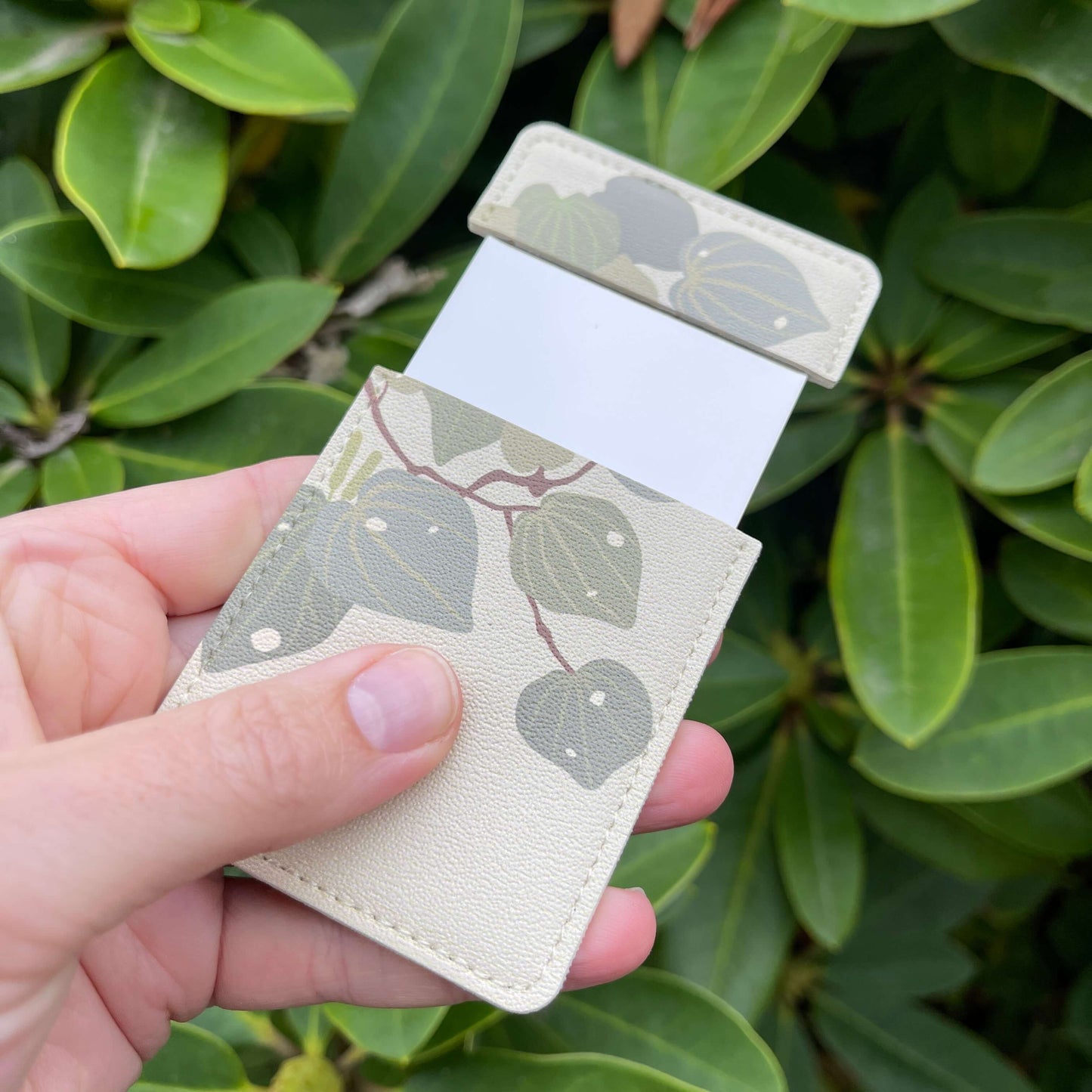 Pocket Mirror - Raw Kawakawa Flower print in lovely light green