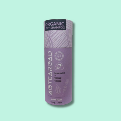 Organic dry shampoo for light hair in a cardboard tube from Aotearoad.