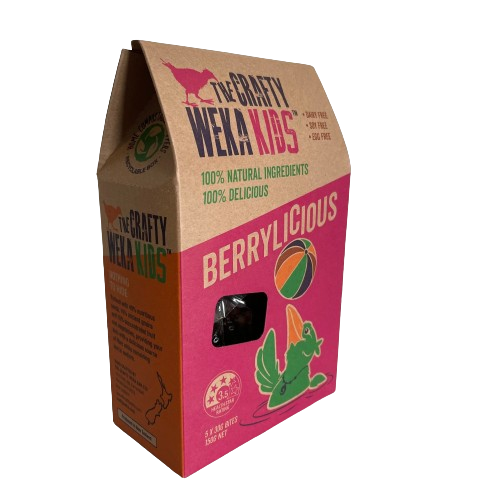 Cardboard pouch of berrylicious muesli bars from Crafty Weka.