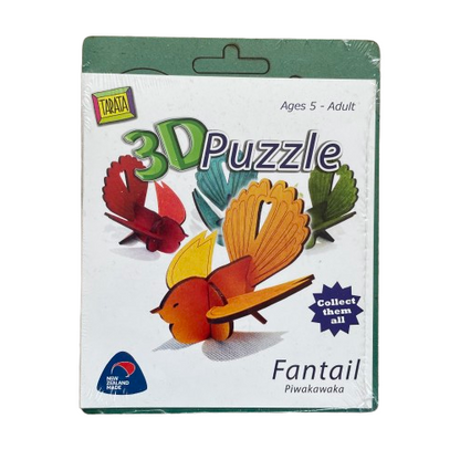 Green MDF wood 3D Fantail bird puzzle in flat pack form.