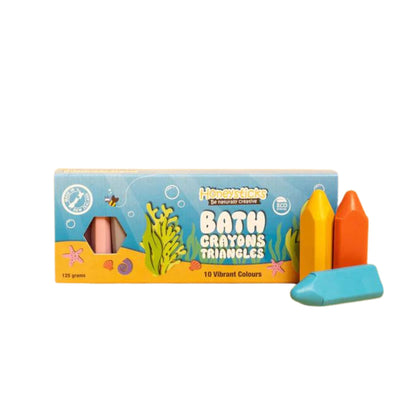 Bath crayons in a triangle shape.