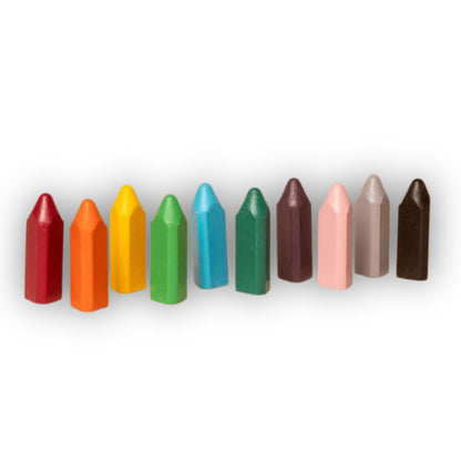 Set of colourful bath crayons in triangular shape.