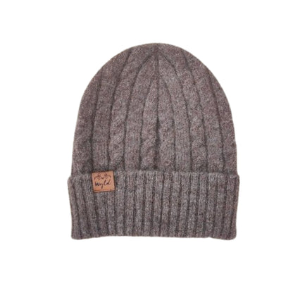 Cable knit beanie in natural brown wool from Wyld