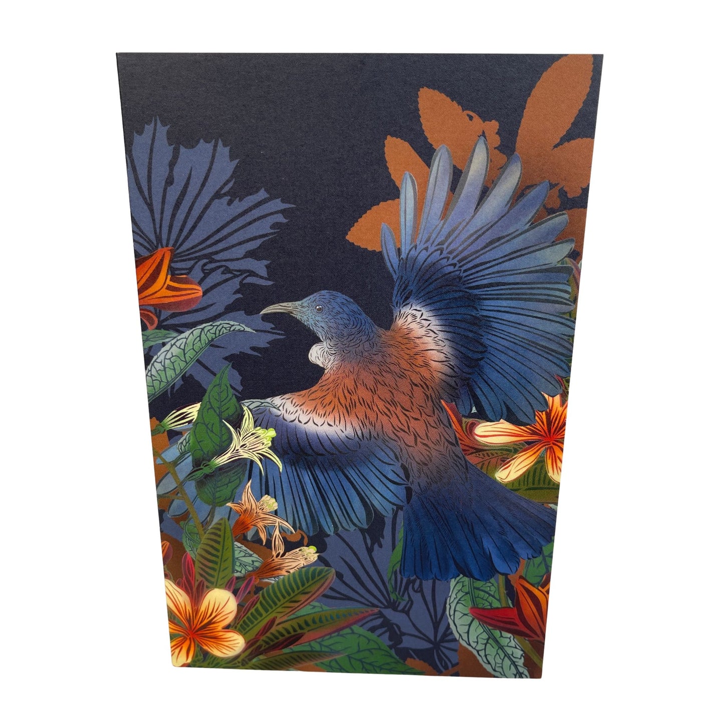 Flying Tūī & Frangipani Greeting Card