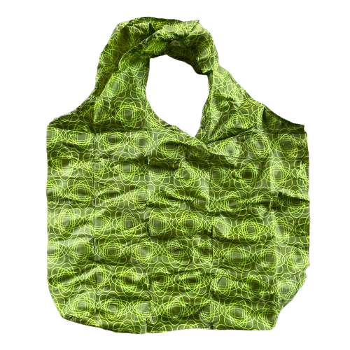 Nylon tote bag in green with a lighter green swirl pattern.