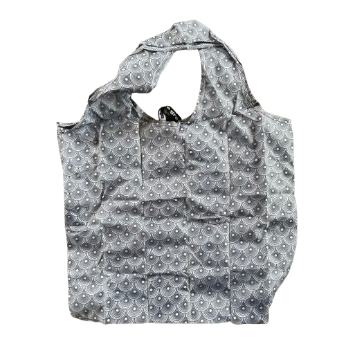 Nylon tote bag in grey with a white circle pattern.