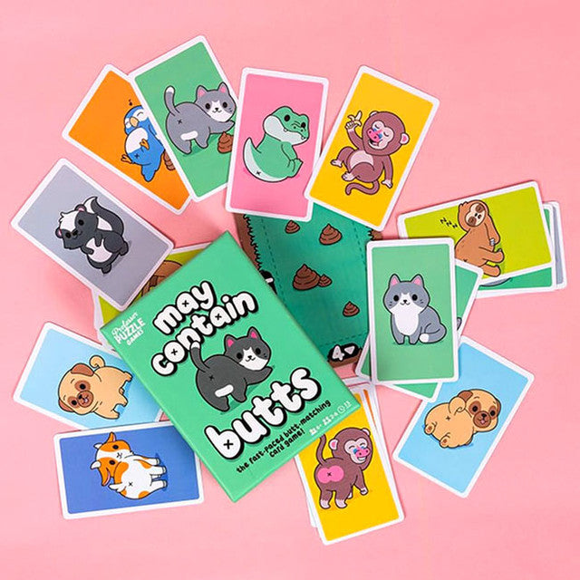 Cards featuring cartoon animal bums from the game May Contain Butts.