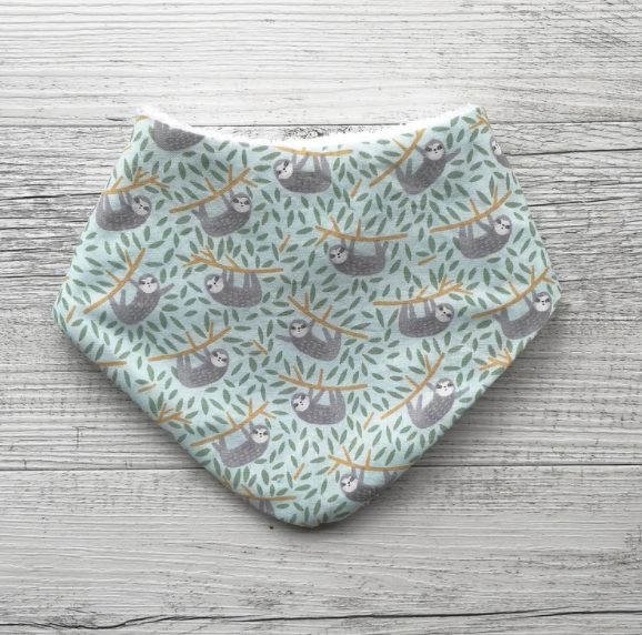 Sweet sloth print bib for babies made by Bibbles