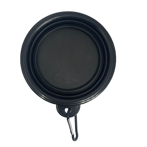 Black silicone collapsible dog bowl.