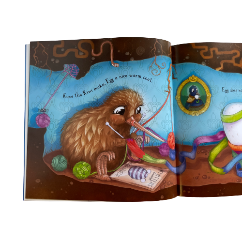 Page from childrens book Kuwi's First Egg by Kat Merewether.