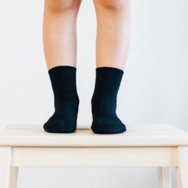 Navy merino kids crew socks.