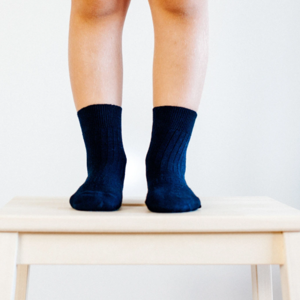 Navy merino crew socks.