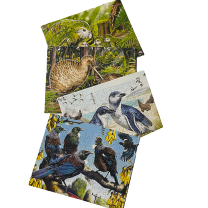 Selection of 4 puzzles each featuring native NZ birds.